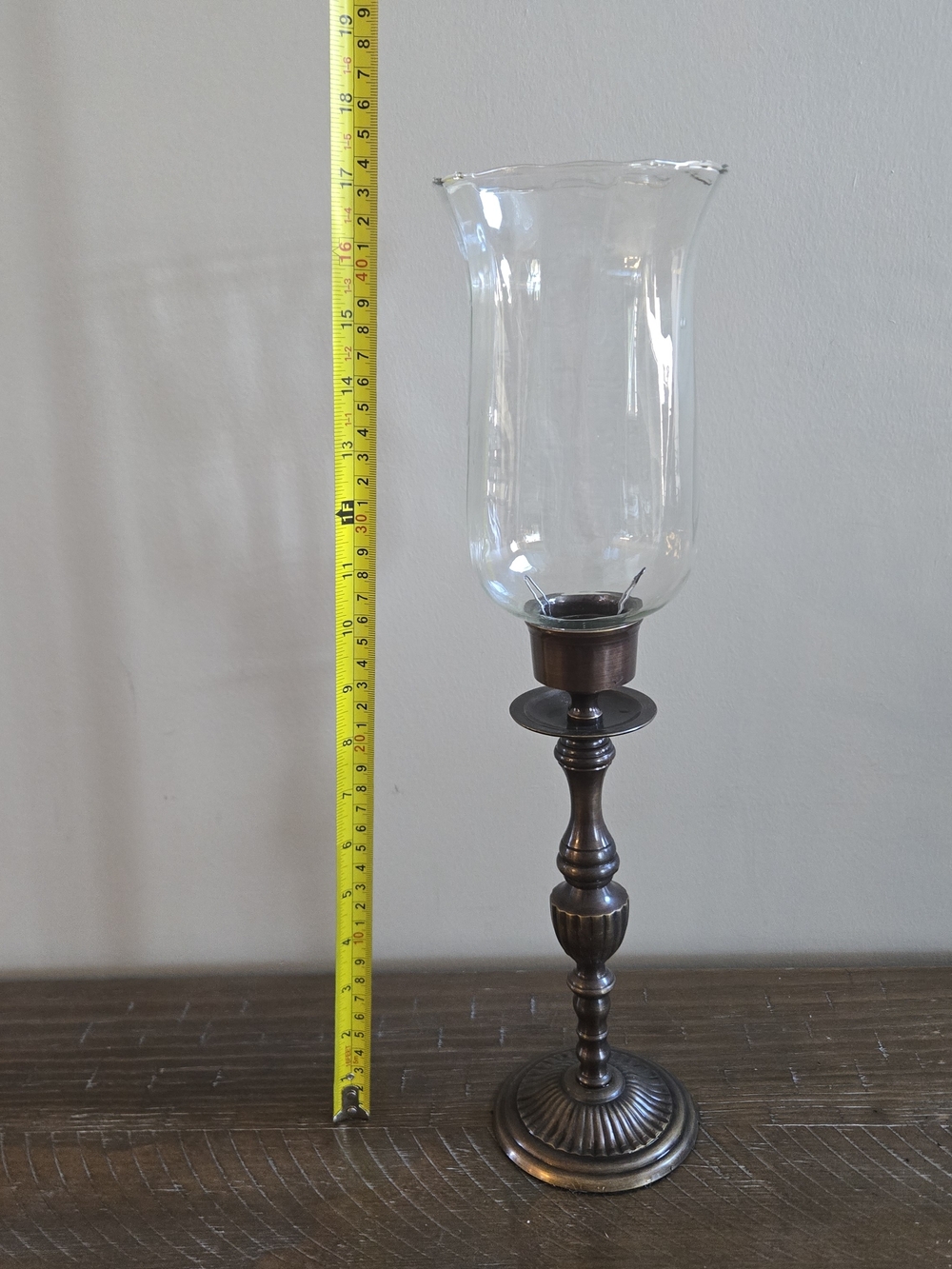 Clear Glass Hurricane Candle Holder with Bronze Metal Base - Picture 2 of 6